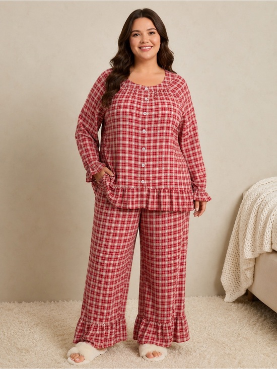 BloomChic Other - Bloomchic Gingham Print Ruffle Hem Co-Ord Pajama Set